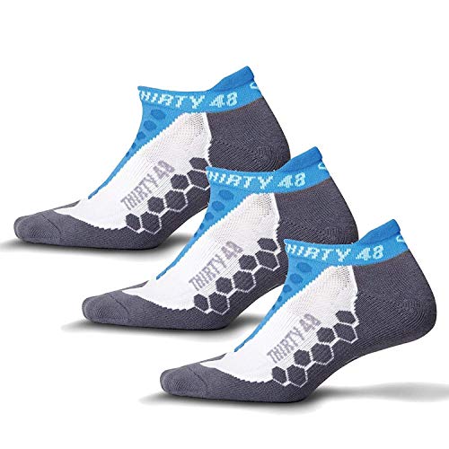 Thirty48 Running Socks for Men and Women Features Coolmax Fabric That Keeps Feet Cool & Dry - 1 Pair or 3 Pairs ([3 Pairs] Blue/Gray, Large)