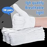 Sintuff 100 Pairs Gloves Cotton Liners for BBQ String Knit Polyester Safety Gloves for Cooking, Grilling(White)