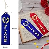 150 Pieces Award Ribbons 1st, 2nd, 3rd Place Flat Carded Set First Place Prizes with Event Card and Rope for Competition, Sports Event, School, Contests, Blue Red White