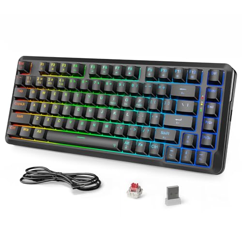 Redragon K713 Wireless Mechanical Keyboard, Gasket Mounted RGB Gaming Keyboard, 3-Mode (2.4G/BT/USB), Pre-Lubed Linear Red Switches, 75％ Layout, 82 Keys Hot Swappable for PC/Mac - Black