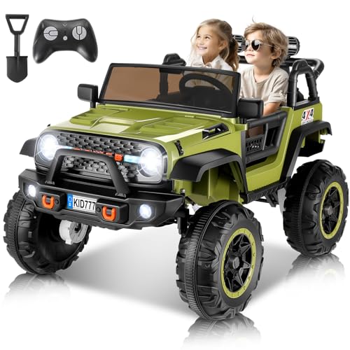 Hikole 2 Seater XL Ride on Car for Kids, 24V 4WD Electric Ride Toys for Big Kids, 20" Wide Seat, 4 * 100W Powerful Engines, Soft Brake, Battery Powered Vehicles for Boys Girls 4-8, Green