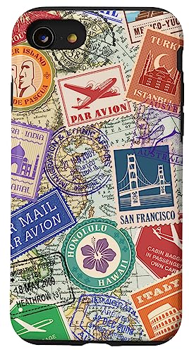 iPhone SE (2020) / 7 / 8 World Map Travel Passport Stamps Postage Stamp Case