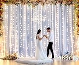 20ft X 10ft White Tulle Wedding Backdrop Curtains with Lights String 4 Panels Sheer Backdrop Curtains for Parties Bridal Shower Baby Shower Birthday Event Photo Shoot Background Home Decorations