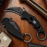 Karambit Fox 599 EVO Black G10 Folding, LAWKS System, Single Edged Knife, Stainless Steel Liner, Reversible Clip, Removable Handles, Blackened for Tactical Use and Deployment, G10 Handle