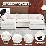 Ihanherry 111.4" U Shaped Cloud Couch Modern Modular Sectional Sofa with 2 Ottoman, 5-Seat Chenille Deep Seat Sofa with 5 Pillows for Living Room, Bedroom and Apartment, Beige