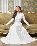 KOH KOH Plus Size Womens Long Full Sleeve Sleeves Flowy Empire Waist Fall Winter Modest Formal Floor Length Abaya Muslim Bridesmaid Bridal Gown Gowns Maxi Dress Dresses, Ivory White 2XL 18-20