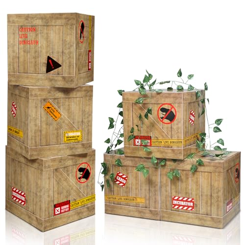 Bucherry 6 Pcs Dinosaur Party Decorations 12 x 12 x 12 Inch Dinosaur Theme Boxes Dinosaur Party Decor Boxes Dinosaur Table Centerpieces for Dinosaur Birthday Party Supplies Baby Shower Decorations