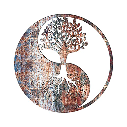 Venovez Yin Yang Wall Decor (Wood-Metal) Tree of Life Wall Art, Yin Yang Decor, Metal Wall Decor, Interior Decoration, Wall Hangings (Metal, 27" x 27" (70cm x 70cm))