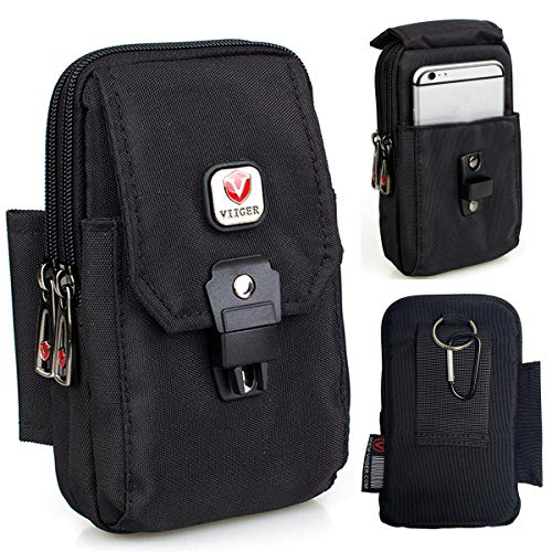 Large Multi-Purpose Nylon Cell Phone Belt Holster for iPhone 16 Pro Max Case 15 Pro Max Galaxy S25 Ultra A15 5G Universal Dual Smartphone Pouch with Belt Loop Clip for Men for 2 Mobile Phones