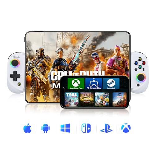 Wireless Mobile Gaming Controller for IOS & Android, Bluetooth Smartphone/Tablet Handheld Joystick Gamepad with Adjustable Clip for iPhone/iPad/Samsung etc.Support Xbox/PS3/4/Switch/PC (White)