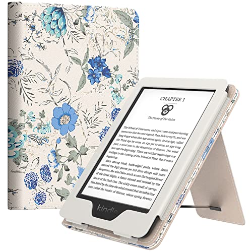 MoKo Case for 7"/6.8" Kindle Paperwhite(12th/11th Gen-2024/2021) and Kindle Colorsoft Signature Edition, Slim PU Shell Cover Case with Auto-Wake/Sleep for Kindle Paperwhite 2024, Blue Flowers on White