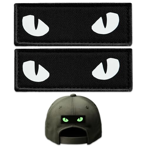 Bluyellow 2Pcs Cat Eye Patch Set, Glow in The Dark Cat Eyes Military Patches for Backpacks, Tactical Vest, Helmet, Dog Vest, Morale Military Tactical Patch, Hook and Loop Backing, Black, 2.8x1 Inches
