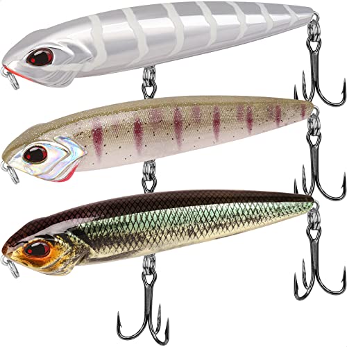 TRUSCEND Pencil Fishing Lures with VMC/BKK Hooks, 2 in 1 Pencil Plopper, Floating Pencil Popper, Dog Walker for Freshwater and Saltwater, Long-Cast Topwater Fishing Lures or Quake Sinking Pencil Baits