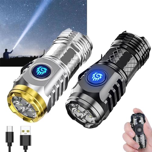 German Three-Eyed Monster Mini Flash Super Power Flashlight, Thumb Flashlight Mini Flashlights, Multi-Functional Mini Pen Clip Flashlight Light Steel High Lumen Rechargeable Waterproof (2Pcs-a)