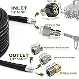 WEST BAY Sewer Jetter Kit 100 FT for Pressure Washer, 5800PSI Drain Cleaner Hose 1/4 Inch NPT Corner Rotating and Button Nose Sewer Jetting Nozzle Spanner Watertight Tape Pearl Corsage Pin