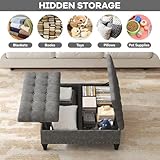 iabifo Large Square Storage Ottoman Bench,Versatile Lift-Top Coffee Table, Toy Box Footrest for Living Room in Chenille, Dark Grey