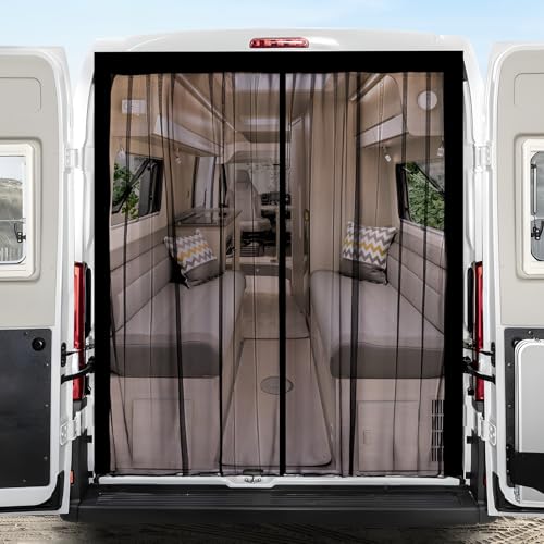 ZATOOTO Van Bug Screen Curtains Magnetic Rear Door Fly Screen RV Door Bug Net for Camping, Center Magstripe Closure Universal for Mercedes Sprinter Ford Transit Motorhome Campervans, 83"(H) x 59"(W)