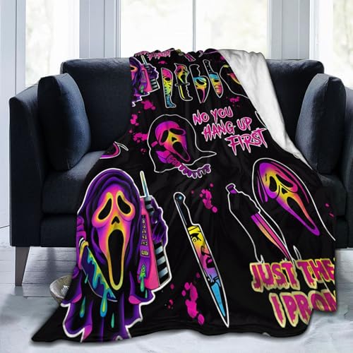 Ghostface No You Hang Up Horror Movie Character Blanket Gift Serial Killers Spooky Season Couch Bed Sofa Soft Lightweight Warm Cozy Flannel Fleece Microfiber Furry