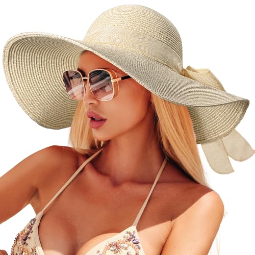 Beach Hats for Women, Straw Sun Hat with Wide Brim, Summer Floppy Beach Hats for Women, Packable Floppy Straw Garden Hat
