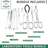 Scientific Labwares Essential Lab Tools Starter Pack - Crucible Beaker Tongs Lab Spatula Scoop Spoon Test Tube Clamps Sterilizer Forceps Tweezers - Premium Quality