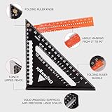 Dajianglx 7 Inch Folding Carpenter Square, Aluminum Framing Square Collapsible Combine and Foldable Triangle Ruler Extendable Arm Adjustable to 12 Inch, Woodworking Tool for Drawing and Angles