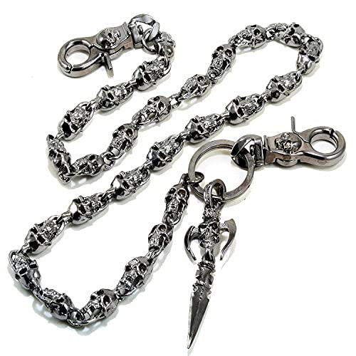 Double K Skull Axe Pendant Heavy Biker Trucker Key Jean Wallet Chain (28.5") Black CS59BLK