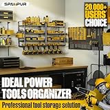 Spampur Power Tool Organizer, 15 Min Quick Assembly & Max 150lb load by Heavy Duty Metal, 4 shelves 8 Slots for Cordless Drill in Garage/Workshop/Pegboard/Shed Suitable for Father's Day