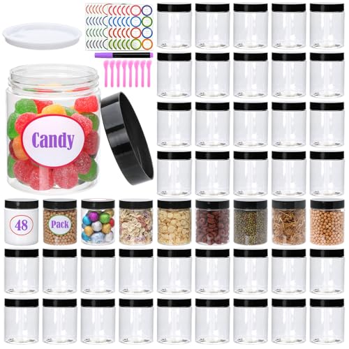 48 Pack 8oz Plastic Containers with Lids, Jars with Lids, Great for storing,lip balms, creams, ointments, cosmetics, samples
