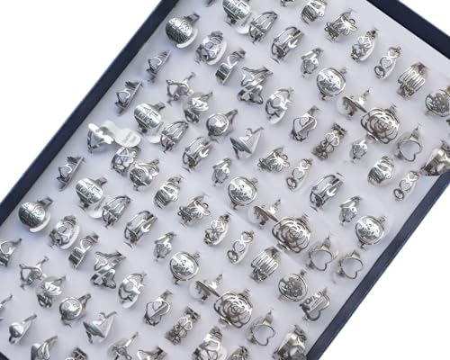 100 PCS Lot CNC Cut Stainless Steel Rings | Rings Bulk Wholesale | Come with Jewelry Box (Steel)