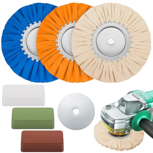 Tallew 7 Pcs 8" Airway Buffing Wheel Kit in Diameter 5/8" in Arbor Hole, Aluminum Metal Polishing Wheel and Polishing Compound for Angle Grinder Mirror Finish(Multicolor)