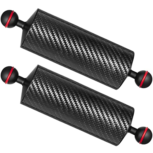 MINIFOCUS 2PCS Carbon Fiber Underwater Float Arm, D60mm, 8'', Aquatic Arm, Buoyancy Provided 300g*2, Dual 1'' Ball Buoyancy Floating Arms Lighting System for Diving Tray Video Light/Strobe