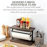 MyGift Kitchen Countertop Paper Towel Holder and Condiment Display Shelf Rack, Rustic Burnt Wood and Metal Towel Dispenser with Top Shelf for Bathroom or Kitchen