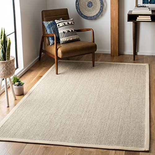 SAFAVIEH Natural Fiber Collection Area Rug - 6' x 9', Marble & Beige, Border Sisal Design, Easy Care, Ideal for High Traffic Areas in Living Room, Bedroom (NF143C)
