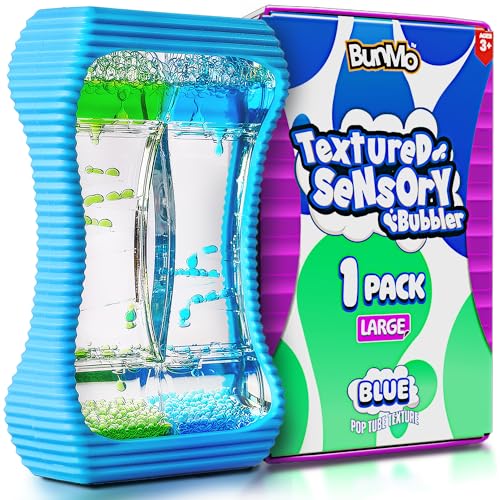 BUNMO Liquid Motion Bubbler Sensory Toy - Calming Fidget Toy for Kids & Adults, Textured Silicone Bubble Timer with Mesmerizing Liquid Flow Sensory Bottles - Large Blue
