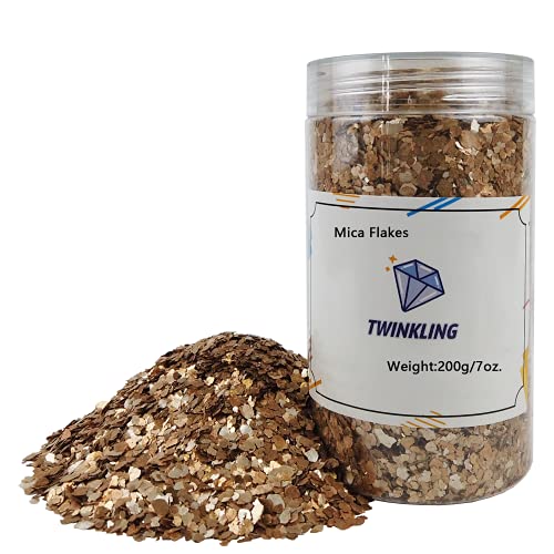 TWINKLING Natural Colored Mica Flakes, Gilding Flakes, Mica Flakes Glitter,Mica Flakes Leaf for DIY Resin Art Crafts, Nail Art, Painting,Jewelry Making, 2-4mm,200g/7oz. (Gold Yellow)