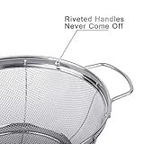 3 Pack 18/8 Stainless Steel Colander Sieves(5-Quart, 4-Quart and 3-Quart), Mesh Strainer Net Baskets with Handles & Resting Base for Strain, Drain, Rinse or Steam