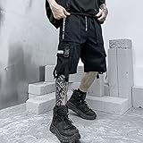 XYXIONGMAO Techwear Shorts Mens Cargo Hip Hop Streetwear Gothic Japanese Streetwear Men Sweat Shorts with Elastic Waist Tech Wear Tactical Goth Pants(Black,M)