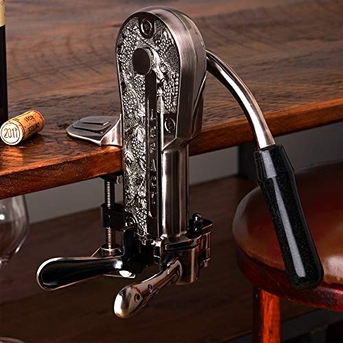 Wine Enthusiast Legacy Corkscrew – Durable Wine Opener with Black Marble Handle & Solid Metal Construction - Long Lasting Cork Removal with Tabletop Mount (Pewter)