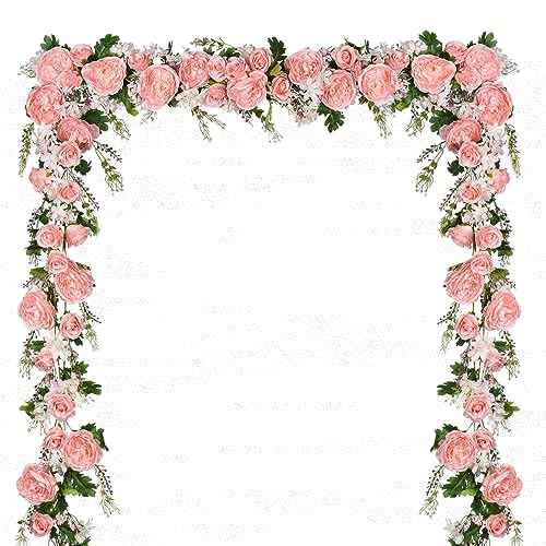 Lvydec 2 Pack Artificial Peony Flower Garland - 6ft Silk Peony Pink Flower Garland for Wedding Party Table Decoration (2, Pink)