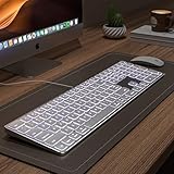 White Aluminum Backlit Keyboard for Apple Mac OS,Plug-N-Play, USB-A/USB-C Wired Keyboard with Numeric Keypad for iMac/Mac Mini or MacBook Laptop