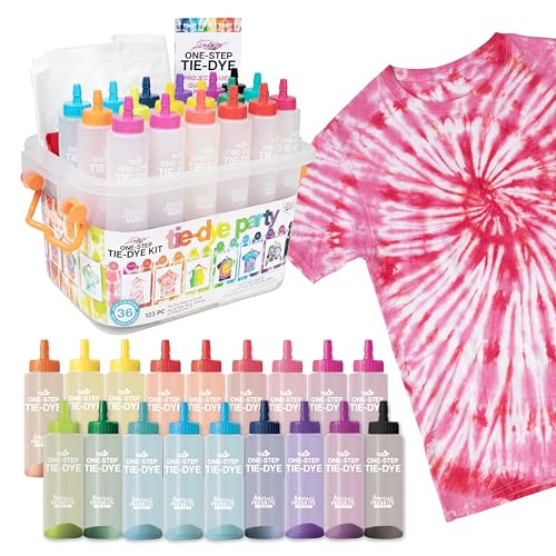 Tulip One-Step Tie-Dye Party, 18 Pre-Filled Bottles, Creative Group Activity, All-in-1 Fashion Design Kit, 1 Pack, Rainbow