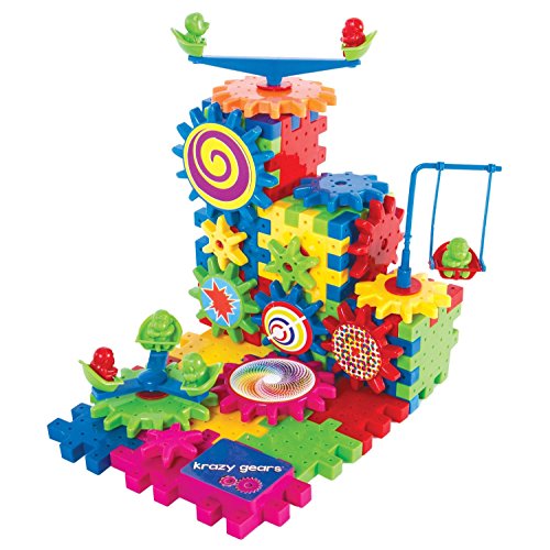 Krazy Gears Gear Building Toy Set - Interlocking Learning Blocks - Motorized Spinning Gears - 81 Piece Playground Edition