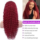 99j Burgundy Lace Front Wigs Human Hair 28inch 13x6 HD Deep Wave Lace Front Wigs Human Hair Pre Plucked 200 Density Wet and Wavy Red Colored Curly Frontal Water Wave Glueless Human Hair wigs for Women