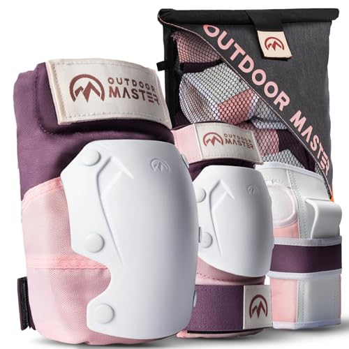 OutdoorMaster Adult Knee and Elbow Pads Set - Skate Protective Gear with Wrist Guards - Adult & Youth - Pink, L - [6pcs]