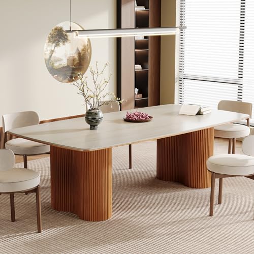 Tribesigns 78.7" Sintered Stone Dining Table for 8-10，Luxury Rectangular Kitchen Table with Solid Wood Legs, Mid-Century Dining Room Table Dinner Table for Living Room