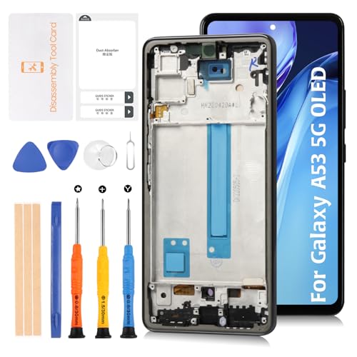 Olivechard LCD Display OLED Galaxy A53 5G Screen with Frame Replacement Touch Screen Digitizer for Samsung Galaxy A53 5G SM-A536U A536U1 A536V 6.5" 2022 (OLED Support Fingerprint)