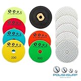 Diamond Polishing Pads 4 inch Wet/Dry Set of 11+1 Backer Pad for Granite Concrete Marble Polishing Plus eBook - Polishing Process Best Practices by POLISHSURF