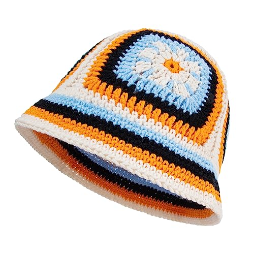 OSOPLAY Crochet Knitted Hat Handmande Bucket Hat Summer Floral Beanies Cap (Orange)