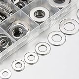 Linkup 550 Pcs SAE Flat washers for Screws for Bolts 2# 4# 6# 8# 10# 12# 3/16'' 1/4'' 5/16'' 3/8'' 7/16'' 1/2'',(18-8) 304 Stainless Steel washers Assortment kit, ANSI/ASME B18.22.1 Metal Washers Set