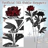 Tigeen Halloween Burgundy Dahlia Artificial Flowers with Stems Faux Silk Dahlia Bouquet Fake Burgundy Flowers Artificial for Wedding Baby Shower Party Home DIY Craft Arrangement, Black, Red (60)